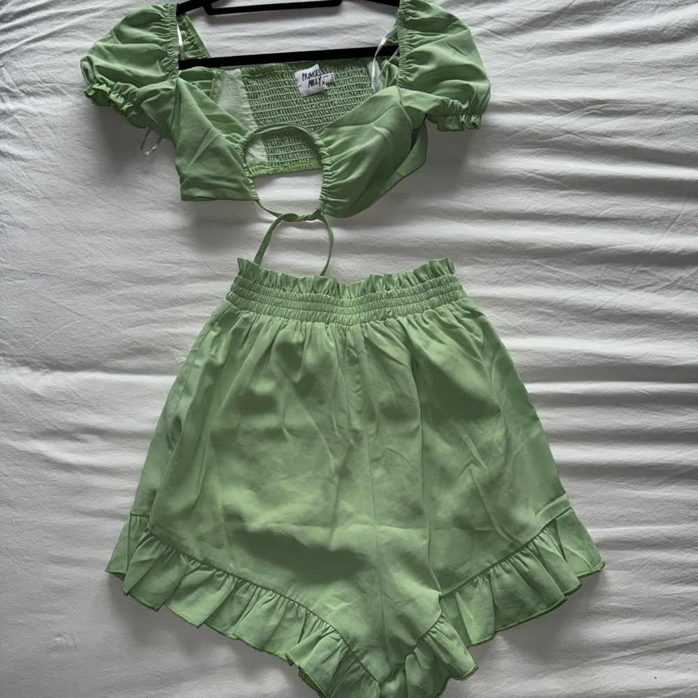 Princess Polly Light Green Ruffle Set